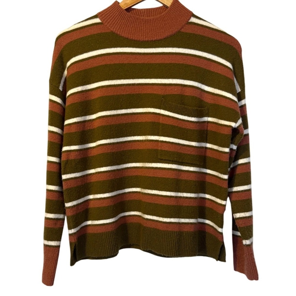 Madewell‎ Redmond Mockneck Pocket Sweater in Stripe S Wool Blend Fall Cozy - Picture 2 of 8